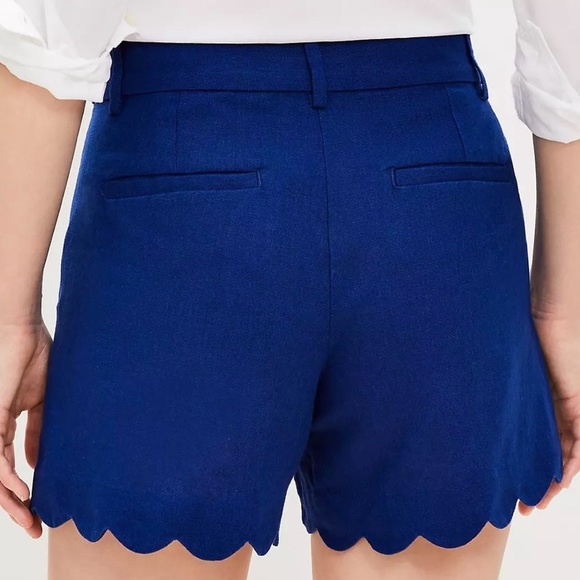 LOFT High Waist Blue Scalloped Shorts - Picture 3 of 8